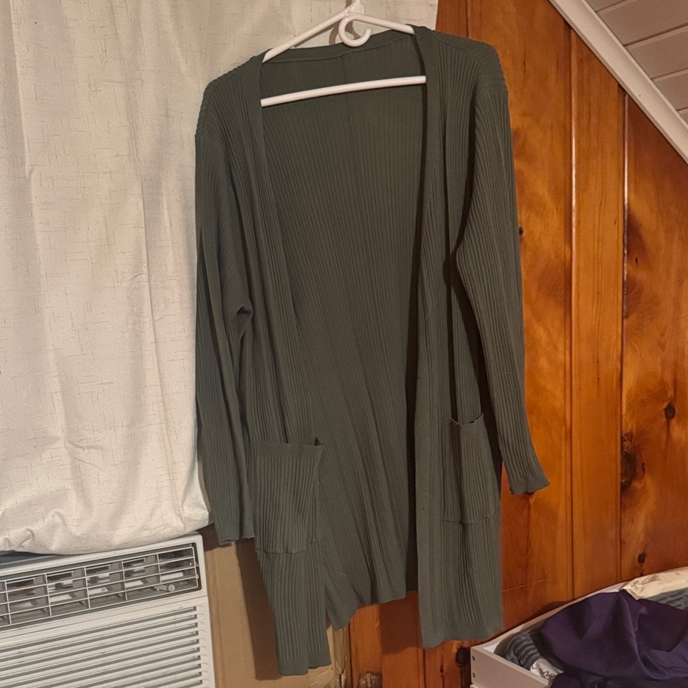 Bloomchic Olive Green Ribbed Cardigan